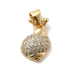 Snail Латунные микро проложить кубического циркония прелести, без кадмия и без свинца, стойки покрытие, долговечный, реальный 18 k позолоченный, улитка, 14.5x10x4 мм, отверстие : 4.5x3.5 мм