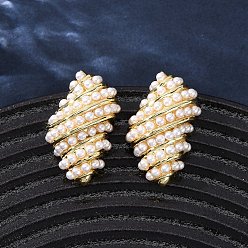 Настоящее золото 18K Серьги-гвоздики из латуни в форме ракушки, с абс пластмассовой имитационной жемчужиной, долговечный, стойки покрытие, без свинца и без кадмия, реальный 18 k позолоченный, 25x15.5 мм