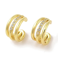 Настоящее золото 18K Женские серьги-манжеты из латуни с микропаве и прозрачным цирконием, реальный 18 k позолоченный, 12x7 мм