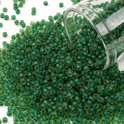 (242FM) Dark Green Lined Topaz Matte TOHO Round Seed Beads, Japanese Seed Beads, (242FM) Dark Green Lined Topaz Matte, 11/0, 2.2mm, Hole: 0.8mm, about 5555pcs/50g