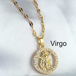 Дева Двенадцать созвездий сплава хрустальные стразы подвески ожерелья для женщин, золотые, Дева, 17.72 дюйм (45 см)