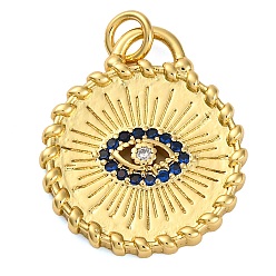 Настоящее золото 18K Латунные микро проложить кубического циркония подвески, без кадмия и без свинца, плоские круглые с глазами подвески, реальный 18 k позолоченный, 20.5x17.5x2.5 мм, отверстие : 2.7 мм