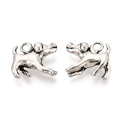 Античное Серебро Сплавочные подвески тибетского стиля, собака прелести, античное серебро, 14.5x16.5x6 мм, отверстие : 2.5 мм