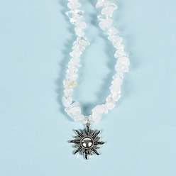 Quartz Crystal Natural Quartz Crystal Necklaces, with Alloy Charms, Sun, 14.57 inch(37cm)