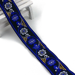 Blue Flat Ethnic Style Embroidery Polyester Ribbons, Jacquard Ribbon, Garment Accessories, Blue, 1-1/4 inch(33mm), about 7.66 Yards(7m)/pc