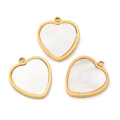Сердце Ионное покрытие (ip) 304 подвески из натуральной ракушки из нержавеющей стали, реальный 18 k позолоченный, сердце, 17x15x2 мм, отверстие : 1.5 мм