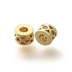 Настоящее золото 18K Стойка покрытие прозрачная латунь микропаве кубические циркониевые бусины, долговечный, без свинца и без кадмия, плоско-круглые, реальный 18 k позолоченный, 4x3 мм, отверстие : 1.7 мм