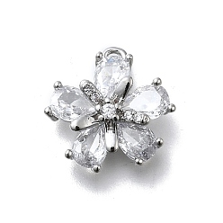 Платина Латунные микро проложить кубического циркония подвески, без кадмия, без никеля и без свинца, , платина, 16x15x2 мм, отверстие : 1.2 мм