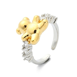 Медведь Покрытие стойки латунь микро паве цирконий открытые манжеты кольца, без кадмия и без свинца, долговечный, медведь, размер США 5 1/2 (16.1 мм)