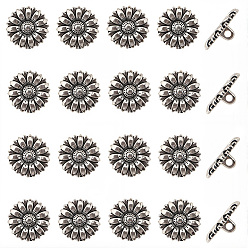 Античное Серебро 20 шт. 1 пуговицы с хвостовиком из сплава с отверстиями, цветок, античное серебро, 17.5x6.5 мм, отверстие : 2 мм