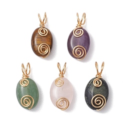 Смешанные камни Драгоценный камень подвески, с медной проволокой, овальные, 20.5x10x6.5 мм, отверстие : 3.5 мм