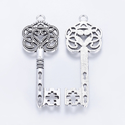 Antique Silver Tibetan Style Alloy Big Skeleton Key Pendants, Lead Free and Cadmium Free, Antique Silver, 60x22x2mm, Hole: 2mm