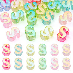 Letter S 20Pcs UV Plating Transparent Acrylic European Beads, Large Hole Iridescent Beads, Mixed Color, Letter S, 20x14.5x13.5mm, Hole: 6mm