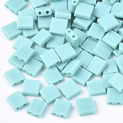 Средний Бирюзовый 2 бисер матовый стеклянный непрозрачный, матовые, квадратный, средне бирюзовый, 5x4.5~5.5x2~2.5 мм, отверстие : 0.5~0.8 мм
