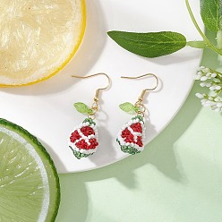 Красный Серьги-подвески из бисера ручной работы в виде арбуза, с 304 нержавеющей стали серьги крючки, золотые, красные, 47.5x15.5 мм