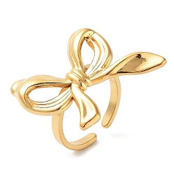 Настоящее золото 18K 304 открытые манжеты из нержавеющей стали для женщин, бантом, реальный 18 k позолоченный, регулируемый, бант : 25x29 мм