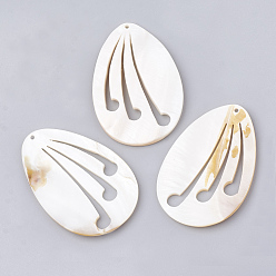 Seashell Color Freshwater Shell Big Pendants, teardrop, Seashell Color, 58.5~60x39~40x3~4mm, Hole: 1mm