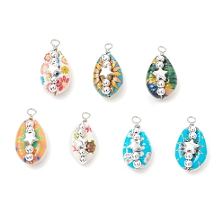 Платина Подвески из натуральной ракушки каури с медной проволокой, с пластиковой звездой ccb и гальваническими немагнитными синтетическими гематитовыми бусинами, разноцветные, платина, 26.5x13.5x11.5 мм, отверстие : 3 мм