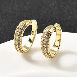 Настоящее золото 18K Латунные серьги-каффы с микропаве из прозрачных кубических цирконий, долговечный, без кадмия и без свинца, реальный 18 k позолоченный, 14.5x12x4 мм