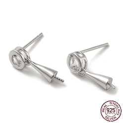 Real Platinum Plated Rhodium Plated Donut 925 Sterling Silver Stud Earring Findings, for Half Drilled Beads, with S925 Stamp, Real Platinum Plated, 15x5mm, Pin: 0.9mm and 11x0.9mm