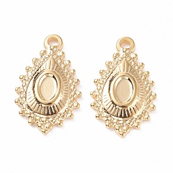 Golden 304 Stainless Steel Pendants Cabochons Settings, Teardrop, Golden, 22x13.5x2.5mm, Hole: 1.8mm
