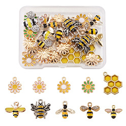 (52) Непрозрачная лаванда Подвески из эмали и сплава, пчелы и ромашка и соты, разноцветные, 68x52x1.1 мм, 28 шт / коробка