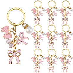 Mixed Color 20Pcs Bowknot Alloy Enamel Keychain, with Alloy Rings and 304 Stainless Steel Chains, Golden, Mixed Color, 79mm