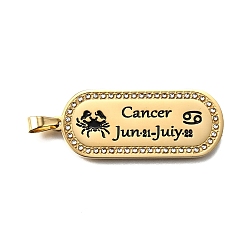 Рак Овальные с 12 созвездием 304 подвесками из нержавеющей стали со стразами, с эмалью, ионное покрытие (ip), реальный 18 k позолоченный, рак, 46x19x2 мм, отверстие : 6x3.5 мм