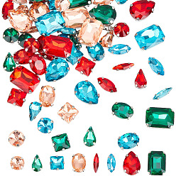 (52) Непрозрачная лаванда 64 шт. 32 стили восьмиугольник/капля/конский глаз пришитые стразы, многожильных ссылки, стекло горный хрусталь, с 201 зубцами из нержавеющей стали, аксессуары для одежды, граненые, разнообразные, разноцветные, 10.5~18x4~13x4~7.2 мм, отверстие : 0.8~1 мм, 2 шт / стиль