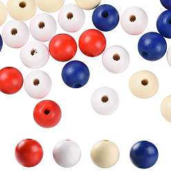 Mixed Color 160 Pcs 4 Colors 4 July American Independence Day Painted Natural Wood Round Beads, Loose Beads for Jewelry Making and Home Decor, with Waterproof Vacuum Packing, Blue & Red & White & Old Lace, 16mm, Hole: 4mm, 40pcs/Color