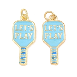 Синий Латунь эмаль подвески, чары пиклбола, реальный 18 k позолоченный, синие, 24x10.5x2 мм, отверстие : 3.5 мм, Перейти кольцо: 5x0.8 мм, 3.5 мм внутренним диаметром