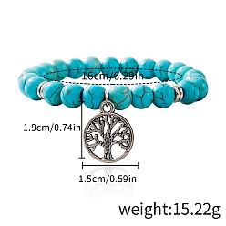 Tree of Life Синтетический бирюзовые бисером браслеты простирания, браслеты в стиле богемия, Браслеты с подвесками из сплава в тибетском стиле для мужчин и женщин, древо жизни, 6-1/4 дюйм (16 см)