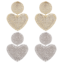 Platinum & Light Gold 2 Pairs 2 Colors Crystal Rhinestone Heart Dangle Stud Earrings with 925 Sterling Silver Pin, Alloy Long Drop Earrings for Valentine's Day, Platinum & Light Gold, 52mm, Pin: 0.8mm, 1 Pair/color