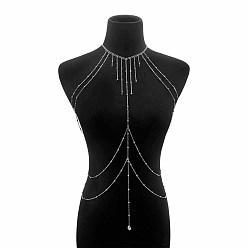 Platine Chaînes de corps sexy en alliage, entièrement recouvertes de strass et de cristaux, avec pompon en forme de larme, platine, 398 mm et 465 mm