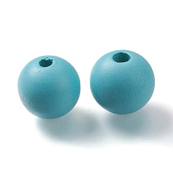 Light Sky Blue Painted Natural Wood Beads, Round, Light Sky Blue, 16mm, Hole: 4mm