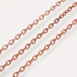Red Copper Iron Textured Cable Chains, Unwelded, with Spool, Red Copper, 3x2x0.6mm, about 328.08 Feet(100m)/roll