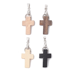 Платина Древесины подвески, крест прелести, платина, 21~22x14~15x4~5 мм, отверстие : 5x4 мм