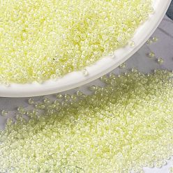(RRHB267) Pale Yellow Lined Crystal AB MIYUKI Round Rocailles Beads, Japanese Seed Beads, (RRHB267) Pale Yellow Lined Crystal AB, 15/0, 1.5mm, Hole: 0.7mm, about 5555pcs/bottle, 10g/bottle