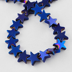 со Синим Покрытием Немагнитные синтетический гематит бисер пряди, класс А, звезда, с покрытием синим, 8x8x2 мм, отверстие : 1 мм, 70 шт / нитка, 15.5 дюйм