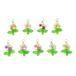 (52) Непрозрачная лаванда 9шт 9 цвета перламутровые стеклянные подвески с жемчугом, цветок, с акриловой и медной проволокой, разноцветные, 26.5x17.5x6 мм, отверстие : 3.6 мм