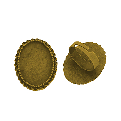 Antique Golden Vintage Adjustable Iron Finger Ring Components Alloy Cabochon Bezel Settings, Lead Free & Cadmium Free & Nickel Free, Antique Golden, 17x5mm, Oval Tray: 25x18mm
