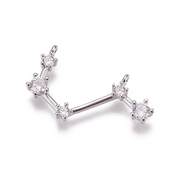 Овен Латунные микро проложить кубического циркония подвески, двенадцать созвездий, платина, Овен, 14~15x26~27x3 мм, отверстие : 1.5 мм