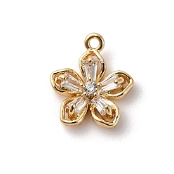 Золотой Латунные микро проложить кубического циркония прелести, без кадмия, без никеля и без свинца, цветок, золотые, 10x9x3 мм, отверстие : 0.9 мм