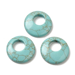 Synthetic Turquoise Synthetic Green Turquoise Pendants, Donut/Pi Disc Charms, 27.5~28x4.5~5.5mm