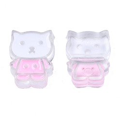 Pearl Pink Transparent Acrylic Enamel Beads, Cat, Pearl Pink, 27x21x8mm, Hole: 3.5mm