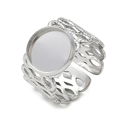 Stainless Steel Color 304 Stainless Steel Cuff Ring Components, Round Bezel Pad Ring Setting, Stainless Steel Color, 18mm, Tray Size: 12mm