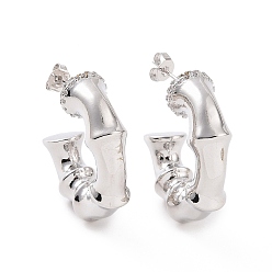 Platinum Clear Cubic Zirconia Bamboo Stick Stud Earrings, Brass Half Hoop Earrings for Women, Platinum, 30x9x9mm, Pin: 0.7mm