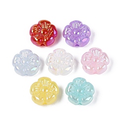 Couleur Mélangete Placage uv perles acryliques opaques, fleur, iridescent, couleur mixte, 19x19.5x9.5mm, Trou: 2.8mm