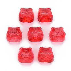 Red Transparent Glass Beads, Chinese Zodiac Signs Tiger, Red, 11.5x12x8mm, Hole: 1mm