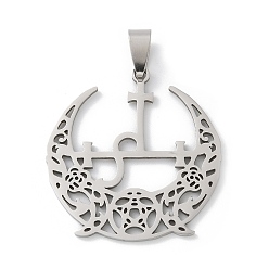 Нержавеющая Сталь Цвет 201 подвески из нержавеющей стали, очарование полумесяца, лазерная резка, анти-тускнение, цвет нержавеющей стали, 35.5x34x1.5 мм, отверстие : 7.5x4.5 мм